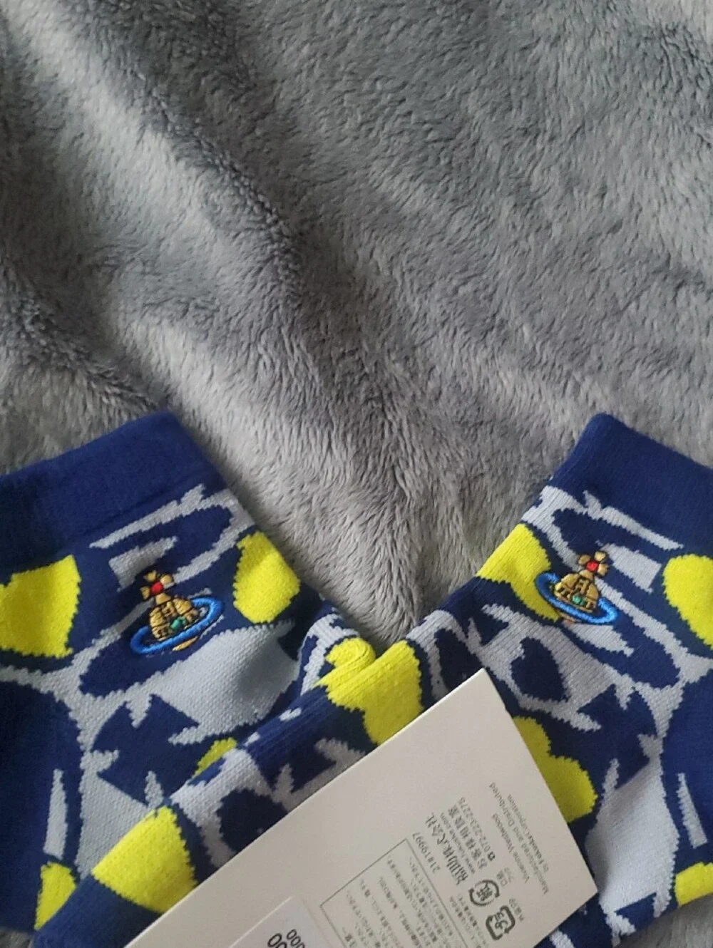 Vivienne Westwood Navy, Yellow & Gray Patterned Casual Socks